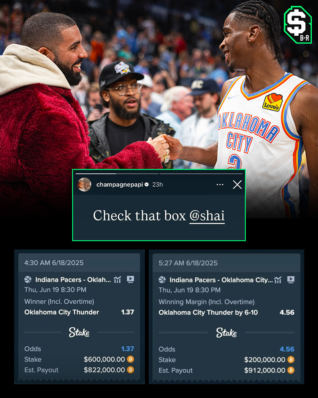 💡明灯！Drake押雷霆80万又输了😂一个月赌注亏损超800万！