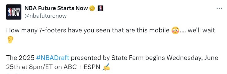 NBA官方账号晒瀚森集锦：你们见过多少如此灵活的大个 拭目以待